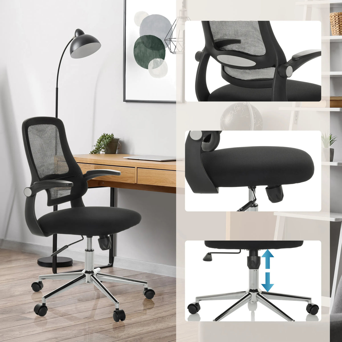 Home Office kontorstol MIKO B ECO i sort med netryg, justerbar siddehøjde og hjul fra hjh OFFICE