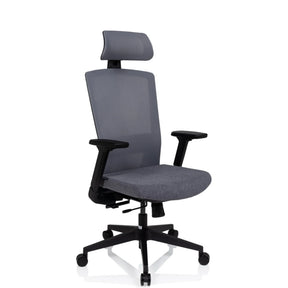 Grå Professionel kontorstol CAPTIVO med nakkestøtte og sorte armlæn fra hjh OFFICE