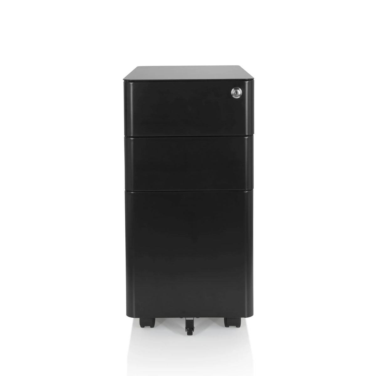 Sort metal rullecontainer COLOR I med tre skuffer og fire hjul fra hjh OFFICE – 360-graders visning (forfra 0°)