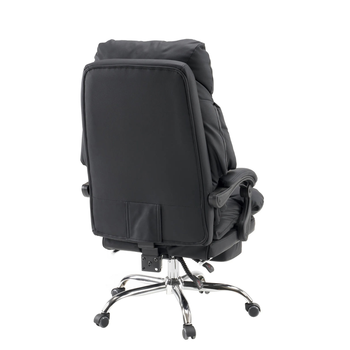 Bagside af Home Office chefstol Relax Legoro i sort med forkromet fodkryds fra MyBuero