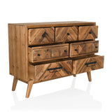 Skænk SANTJAGO WOOD XL i mørkebrunt træ med seks skuffer og kegleformede ben fra hjh LIVING