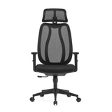 Sort professionel kontorstol Filaro med netryg, nakkestøtte og femstjernet fodkryds med hjul fra hjh OFFICE – 360-graders visning (forfra 0°)