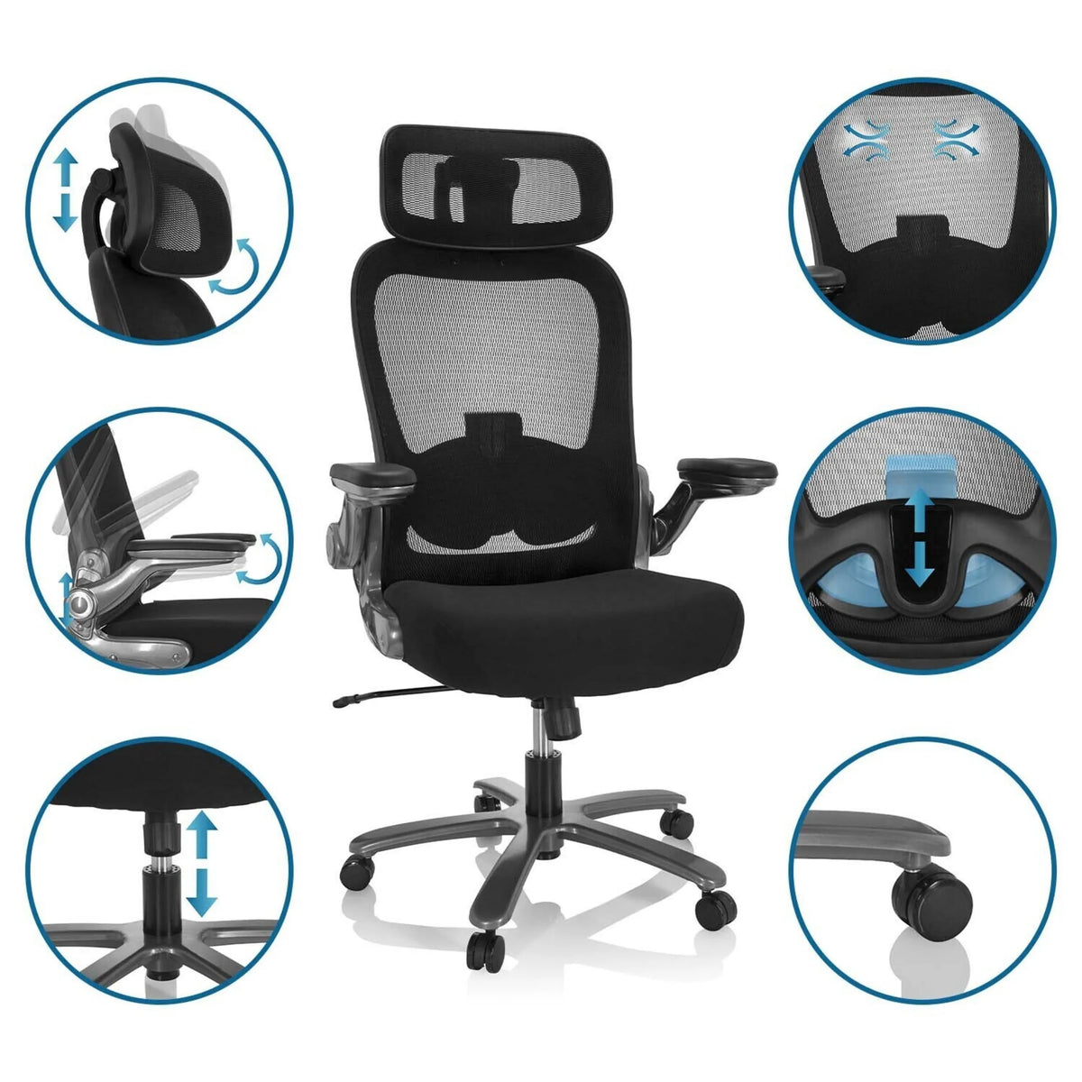 XXL drejestol INSTRUCTOR T I PRO i sort med netryg og forskellige indstillingsmuligheder fra hjh OFFICE