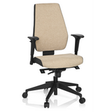 Beige Professionel kontorstol PRO-TEC 500 med armlæn og et sort femstjernet understel med hjul fra hjh OFFICE – 360-graders visning (forfra 20°)