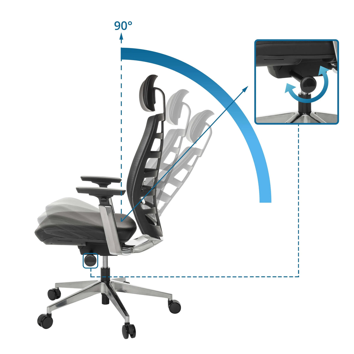 Vippemekanisme med 90 graders justeringsvinkel på High End kontorstol SPINIO ELITE L fra hjh OFFICE