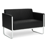Sort ARUBA STEP loungesofa som tosæder med rudestikning og metalstel fra hjh OFFICE – 360-graders visning (bagfra 180°)