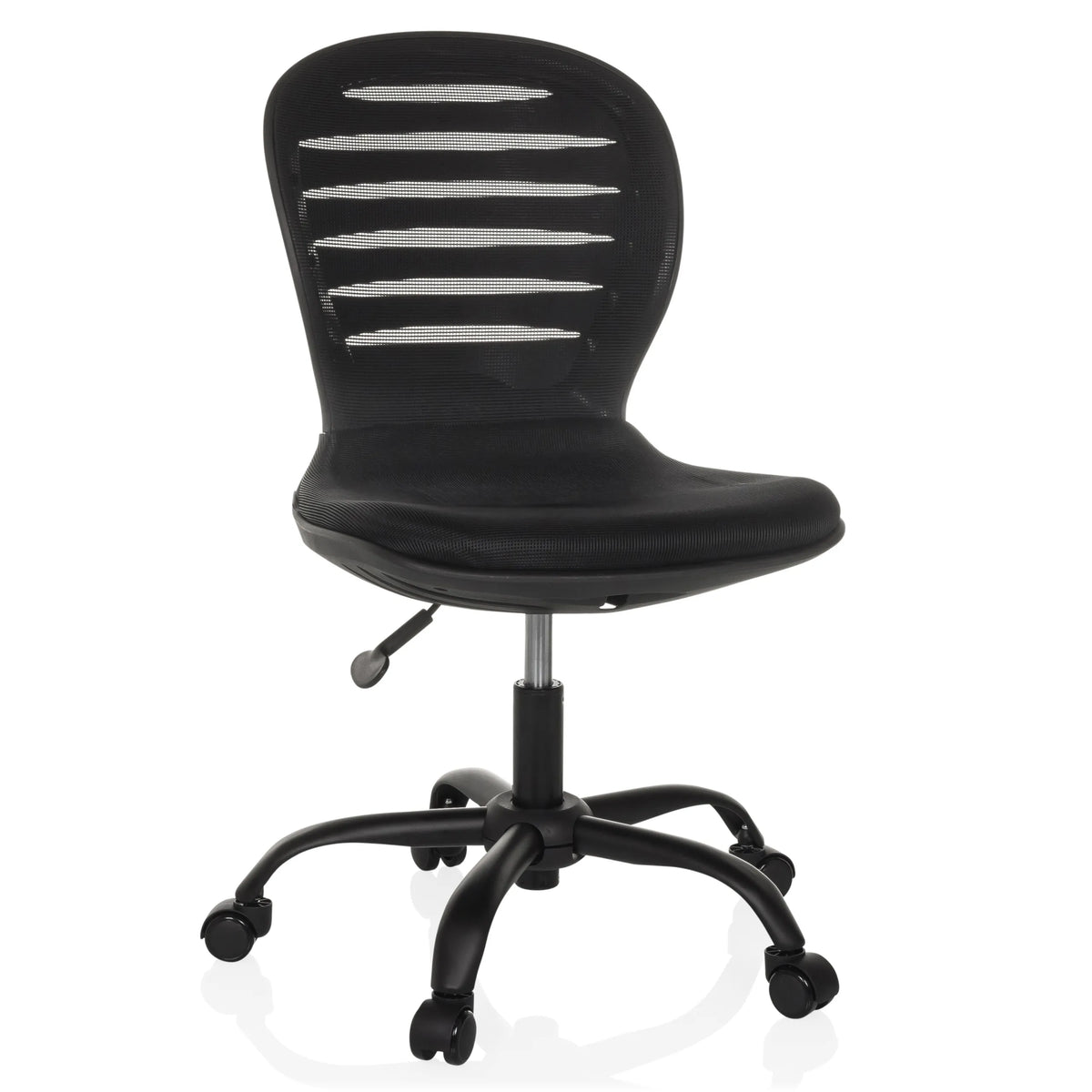 Sort Home Office kontorstol CASLA med netryg og femhjulet fodkryds fra hjh OFFICE – 360-graders visning (forfra 15°)