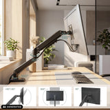 Justeringsområder for Ergomount GF1 skærmholder i sort fra hjh OFFICE (AI-genereret billede)