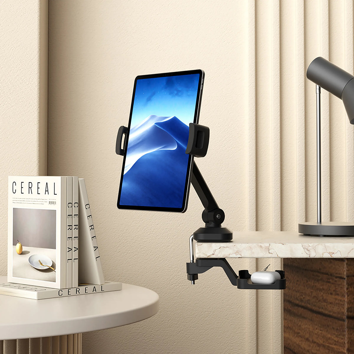 Sort Holder til mobiltelefon & tablet FLEXMOBI III med bordbeslag og svingarm fra hjh OFFICE