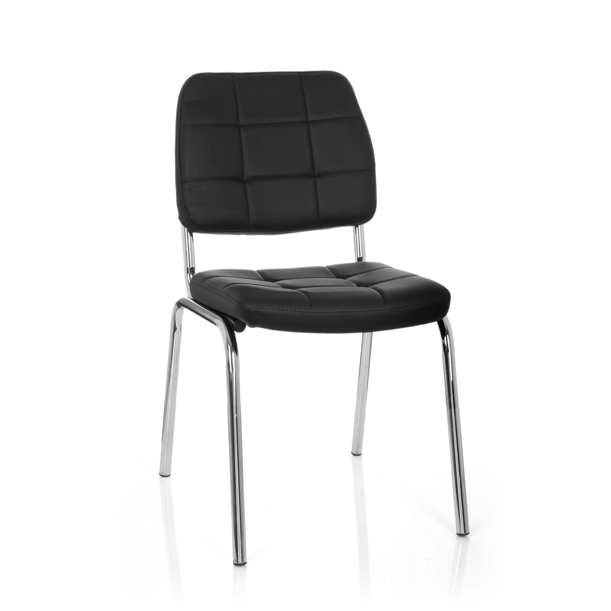 Sort stol med fire ben PICENO V med quiltet polstring og stel i krom fra hjh OFFICE – 360-graders visning (forfra 20°)