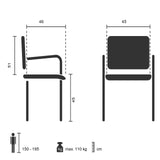 Teknisk tegning af gæstestolen STEEL V med en siddehøjde på 45 cm fra hjh OFFICE