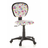 Drejestol til børn KIDDY TOP med farverigt hjerte- og blomstermønster samt femhjulet fodkryds fra hjh OFFICE – 360-graders visning (forfra 20°)
