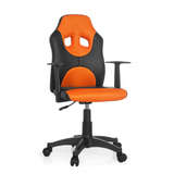Schwarz-orangefarbener Kinderdrehstuhl KID GAME AL mit Netzrücken und Fußkreuz mit fünf Rollen von hjh OFFICE – 360-Grad-Ansicht (Frontansicht 20°)