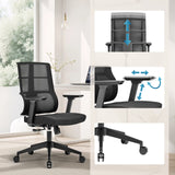 Justerbare funktioner på Professionel kontorstol SPINIO med armlæn og gasfjeder fra hjh OFFICE