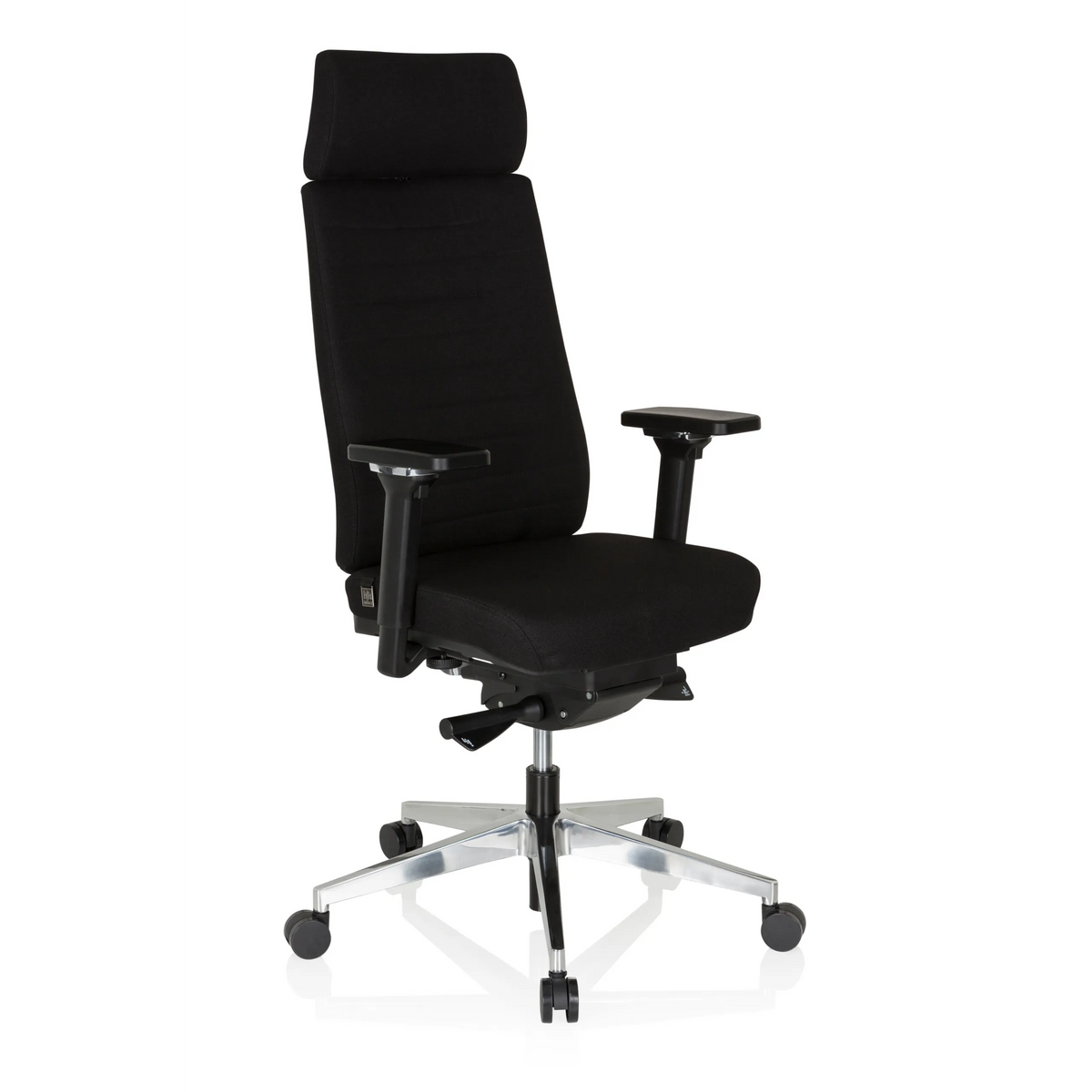 Sort Professionel kontorstol MOVE-TEC PRO 3D med nakkestøtte og femhjulet fodkryds fra hjh OFFICE – 360-graders visning (skråt forfra 40°)