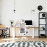 Grå Professionel kontorstol MIKEO G med netryglæn og hvide armlæn fra hjh OFFICE