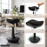 Höhenverstellbare Sitzfläche und 360-Grad-Drehfuß der Stehhilfe Balance Sit Ergo von hjh OFFICE (KI-generiertes Bild)