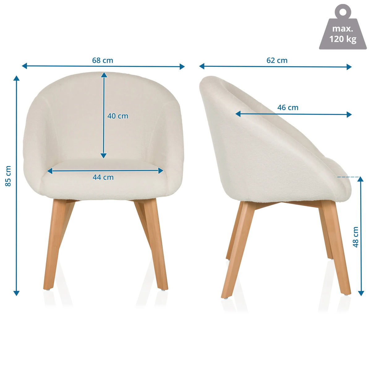 Måltegning af den Polstret stol SCANDI TED med en bredde på 68 cm og en højde på 85 cm fra hjh LIVING