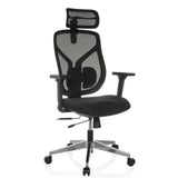 Sort High End kontorstol CASSILIS B med netryg og femhjulet fodkryds fra hjh OFFICE – 360-graders visning (skråt forfra 30°)