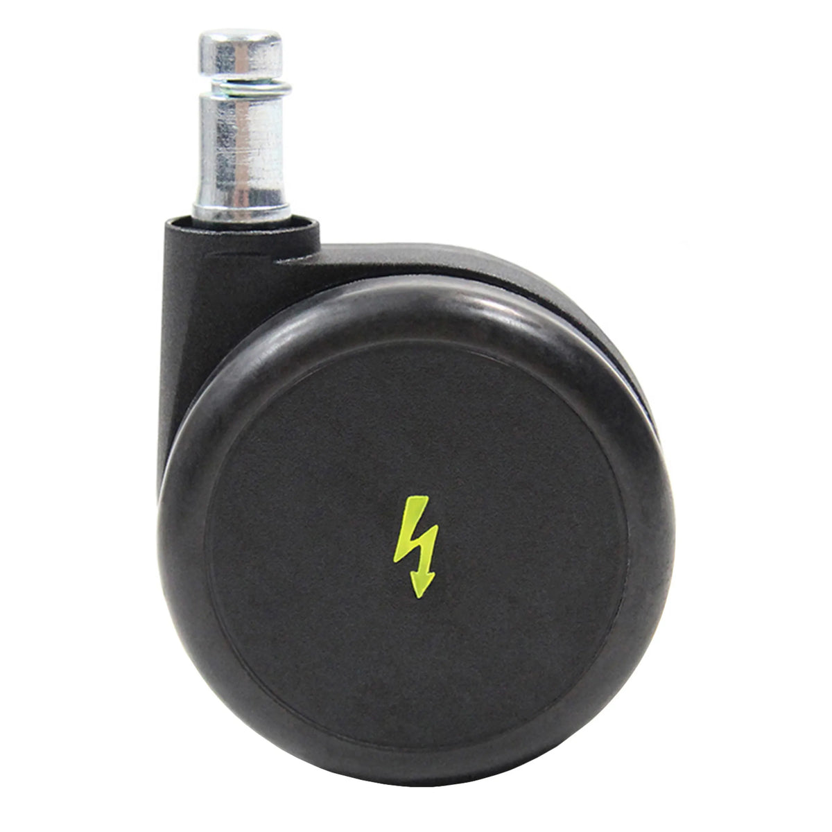 Sort 5x ROLO ESD 11mm/65mm stolehjul til hårde gulve med metalstift og gult lyn-symbol fra hjh OFFICE
