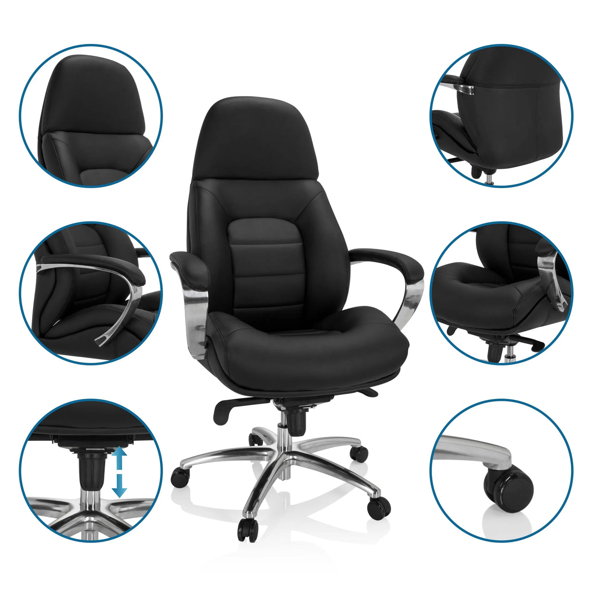drejestol BRENTON XXL i sort med forkromet fodkryds og detaljevisninger fra hjh OFFICE