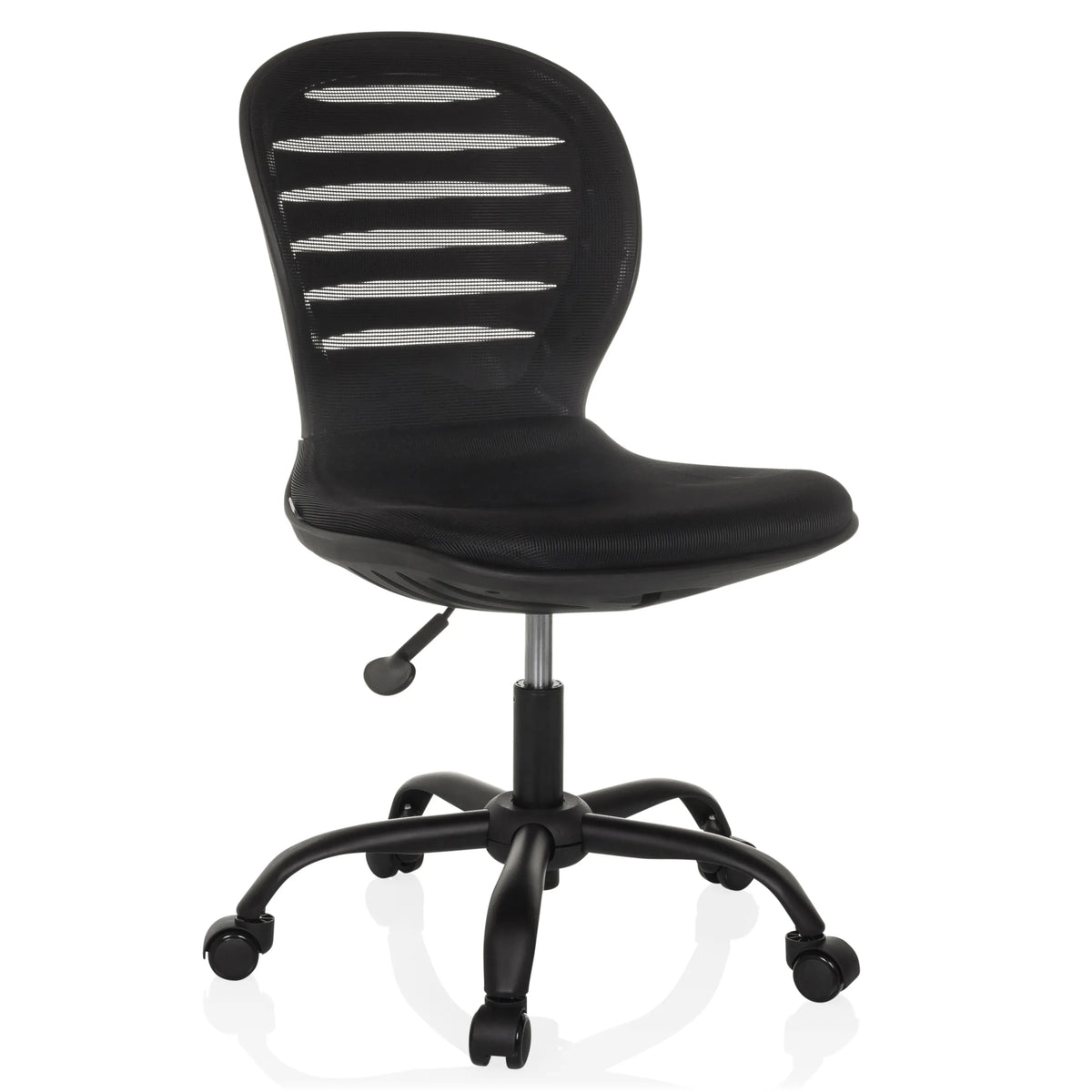 Sort Home Office kontorstol CASLA med netryg og femhjulet fodkryds fra hjh OFFICE – 360-graders visning (skråt forfra 30°)