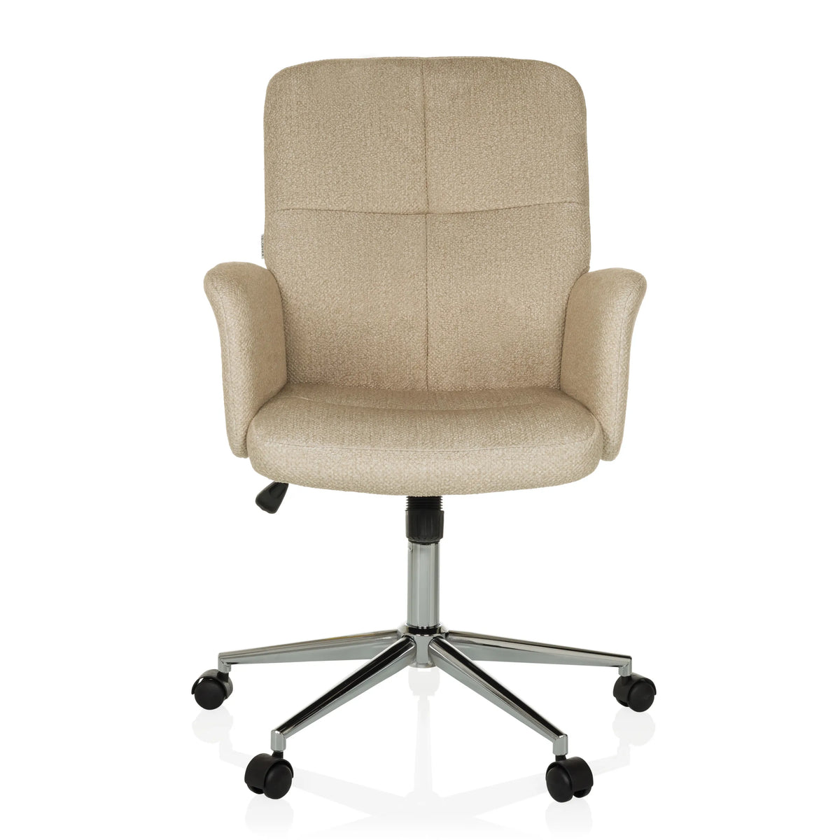 Beige Home Office kontorstol SOLAO 400 med polstrede armlæn og femhjulet fodkryds fra hjh OFFICE – 360-graders visning (forfra 0°)
