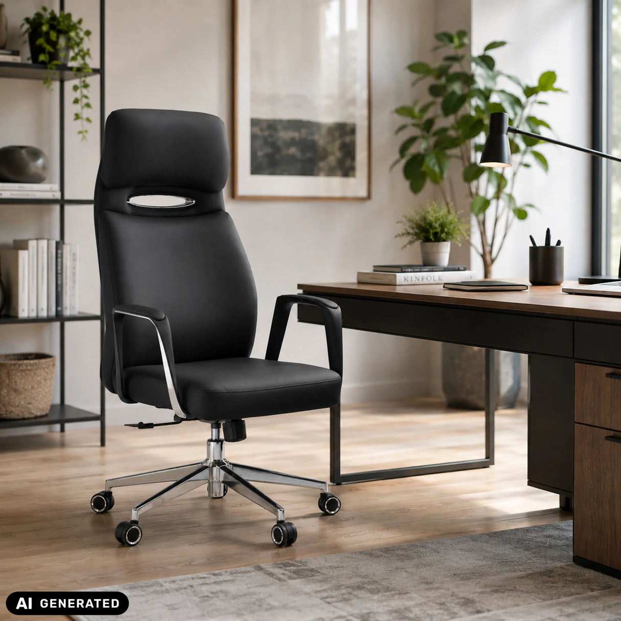 Professionel chefstol VELVET ECO i sort med kromstel og tæppehjul fra hjh OFFICE