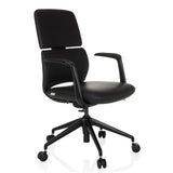 Sort Professionel kontorstol ATMOS DESIGNER med armlæn og femhjulet fodkryds fra hjh OFFICE – 360-graders visning (skråt forfra 45°)