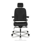 Sort XXL drejestol 24 HOURS F i læder med nakkestøtte og femhjulet fodkryds fra hjh OFFICE – 360-graders visning (forfra 0°)