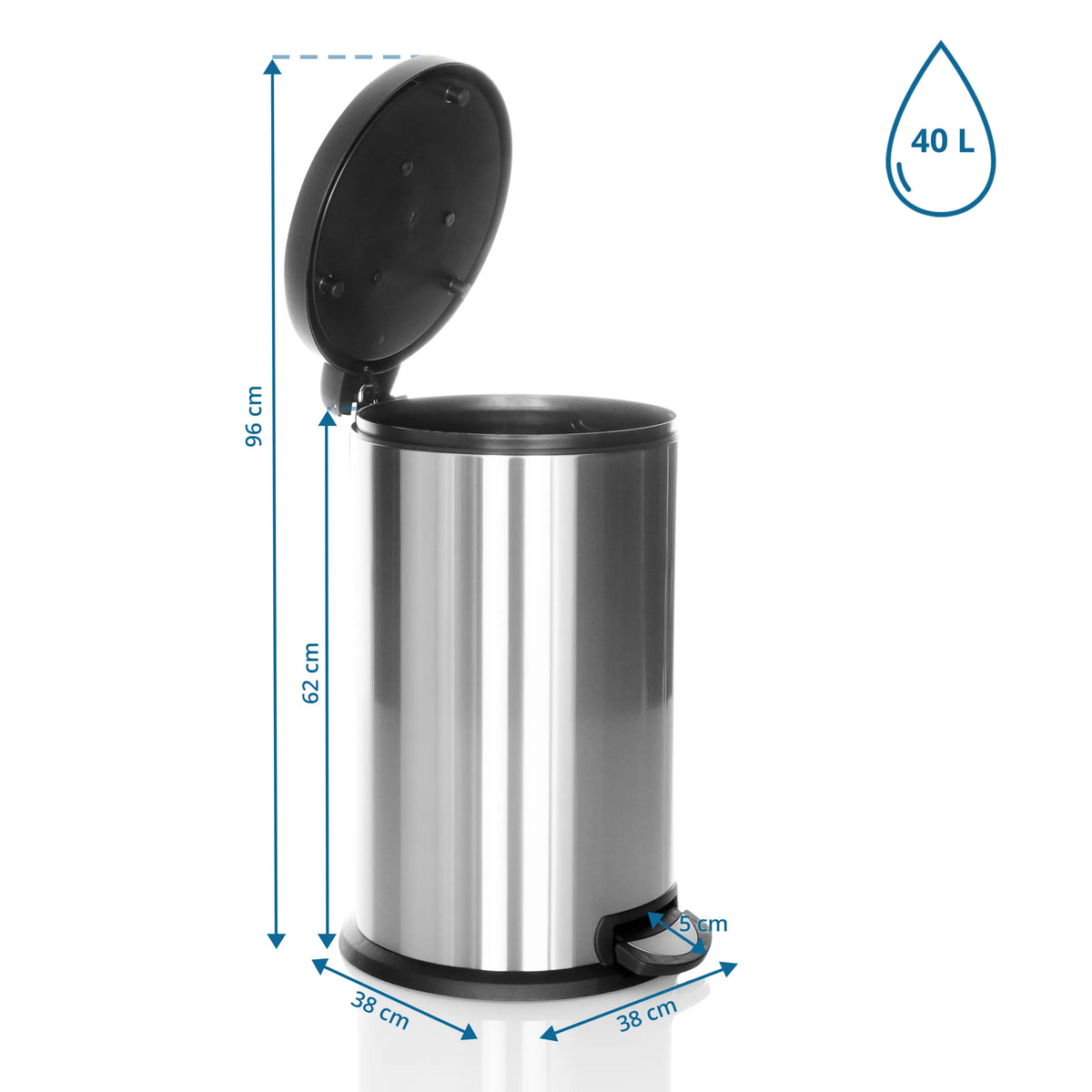 Måltegning af Papirkurv CLEAN X med et volumen på 40 l og en højde på 96 cm fra hjh OFFICE