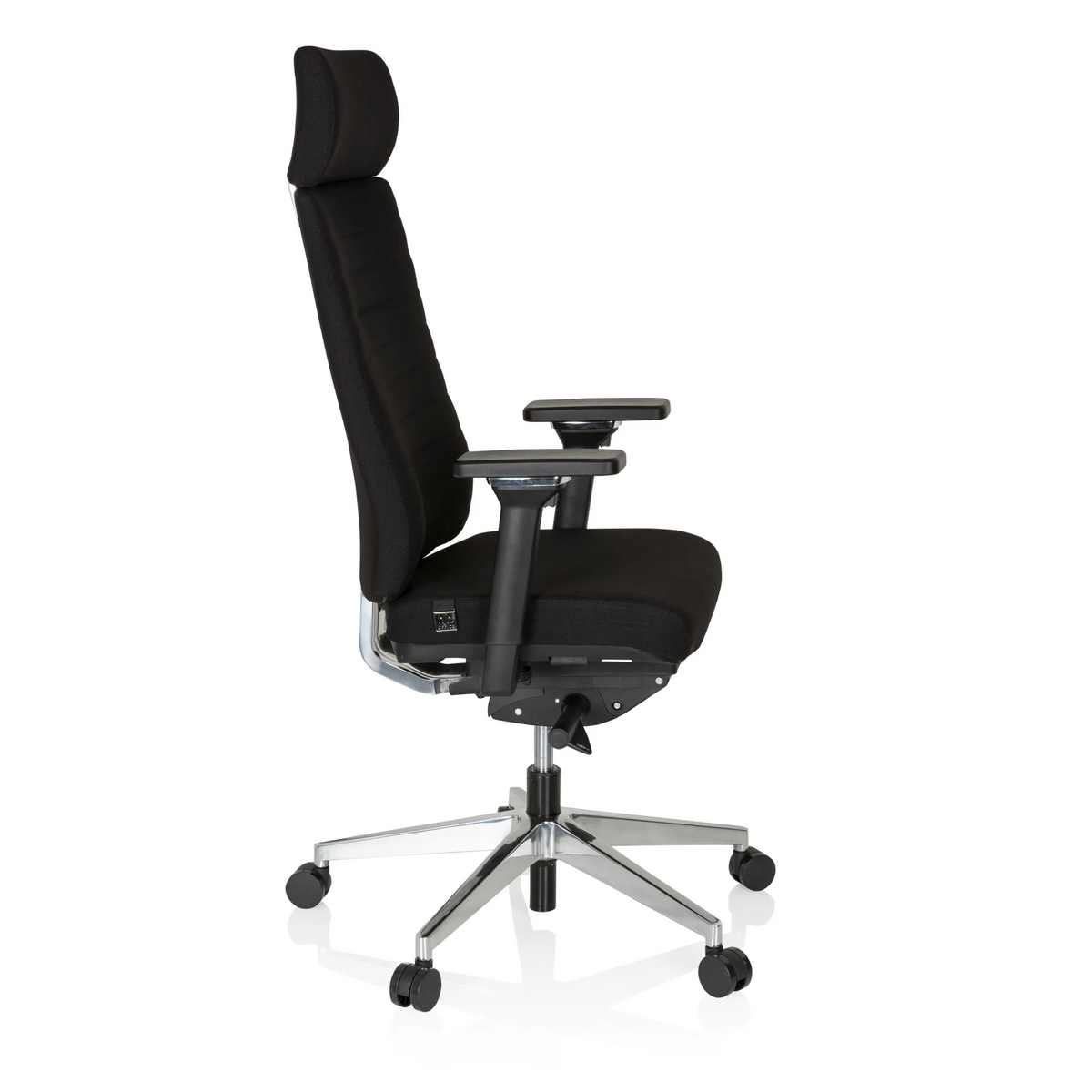 Sort Professionel kontorstol MOVE-TEC PRO 3D med nakkestøtte og femhjulet fodkryds fra hjh OFFICE – 360-graders visning (sideprofil 80°)
