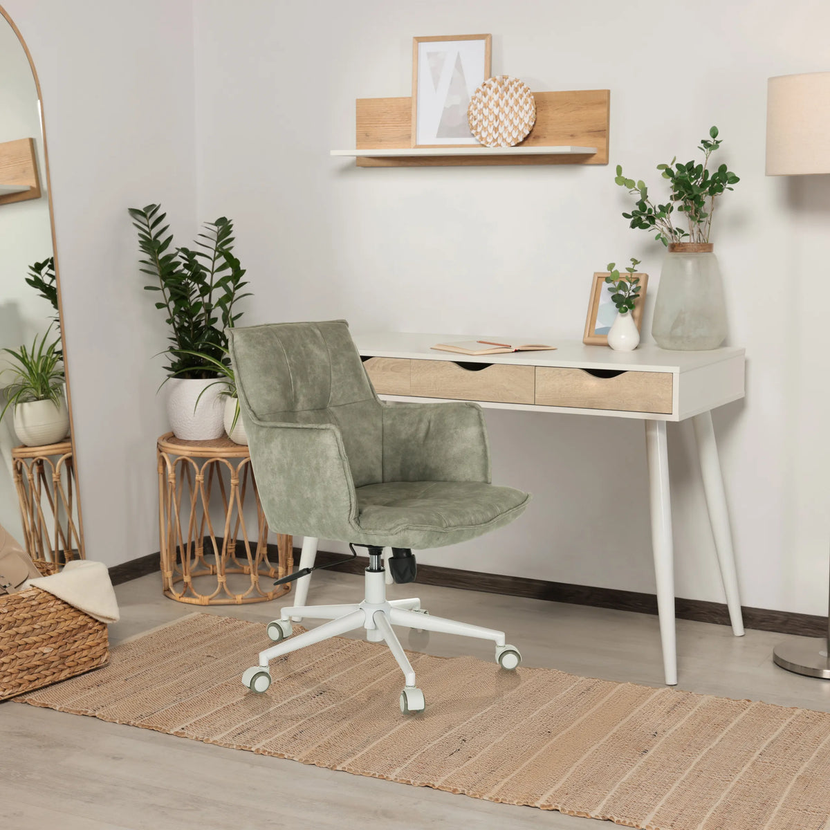 Grå Home Office kontorstol SOLAO LIFE W med stofbetræk og hvidt fodkryds på hjul fra hjh LIVING