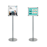 To sølvfarvede AGENDA I plakatstandere med runde fødder og rammer til informationsplakater fra hjh OFFICE