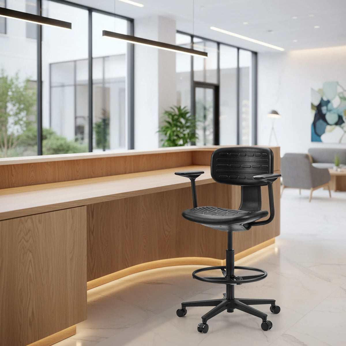 Sort Diskstol TOP WORK B1 med fodring og hjul fra hjh OFFICE