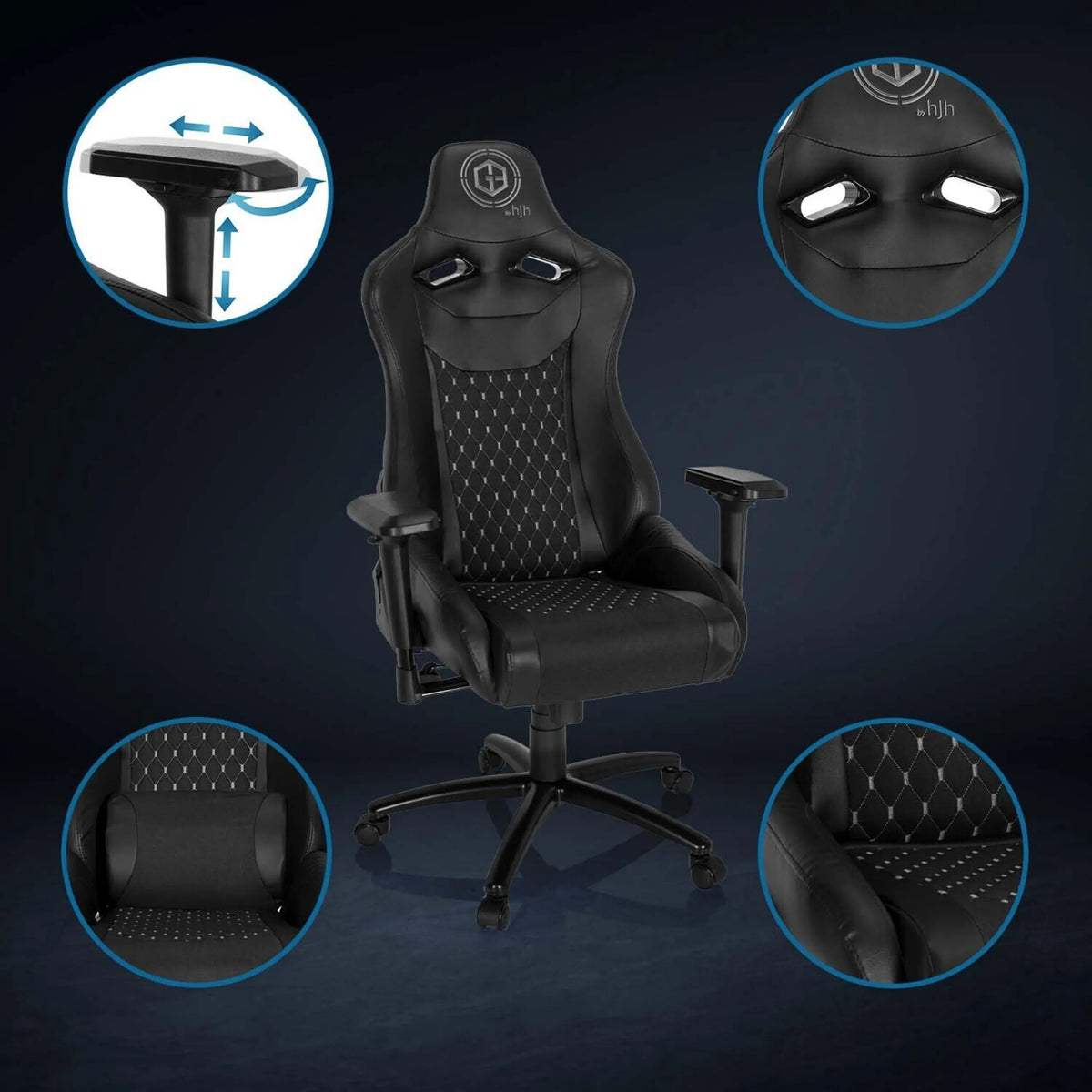 Gamingstuhl GAMEBREAKER SX 04 in Schwarz mit verstellbaren Armlehnen und gestepptem Bezug von hjh OFFICE