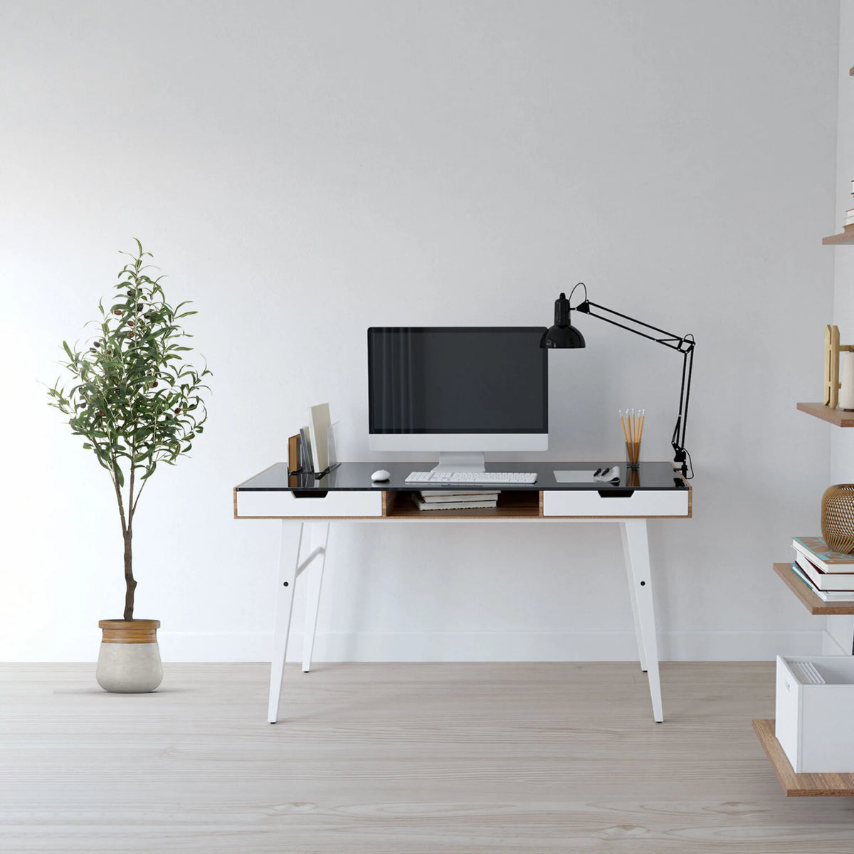 Kunstige plante OLIVE i grøn farve med en hvid potte fra hjh OFFICE