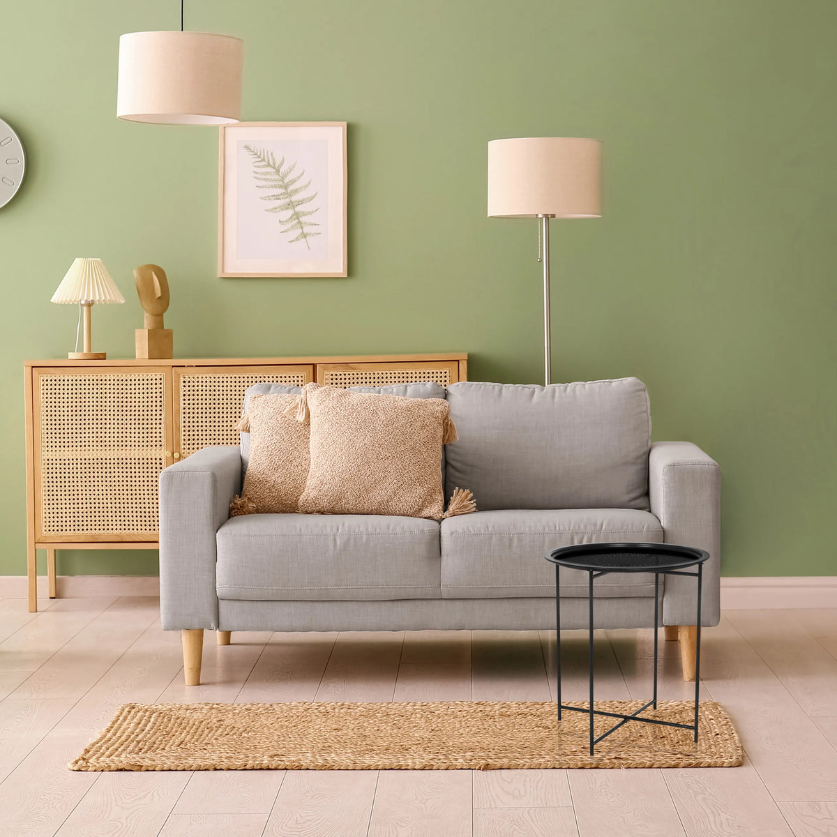 Sort sidebord ALLRUND i metal med rund plade og stel fra hjh LIVING