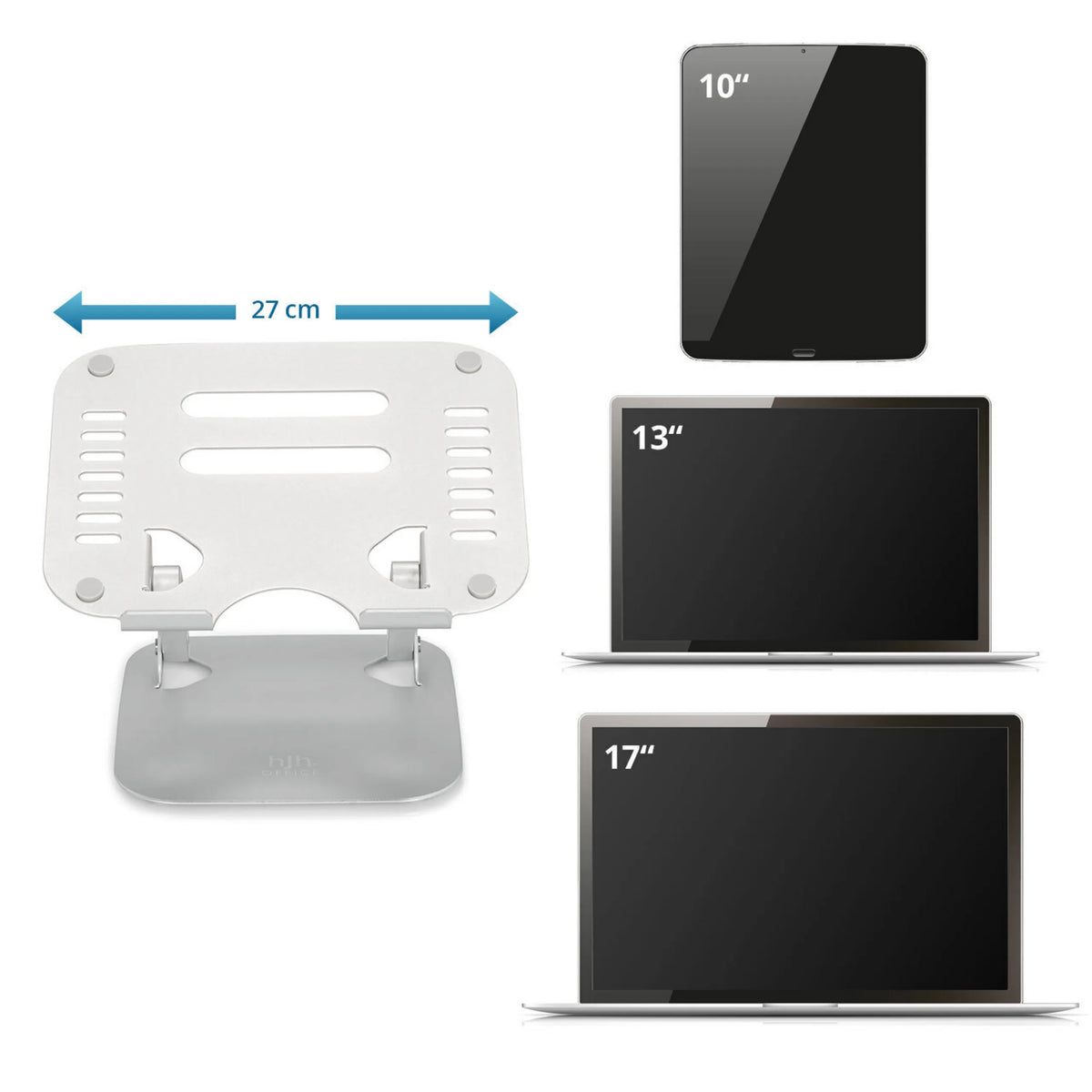 Underlag til bærbar computer LAPTOP STAND i sølv med en bredde på 27 cm til enheder fra 10 til 17 tommer fra hjh OFFICE
