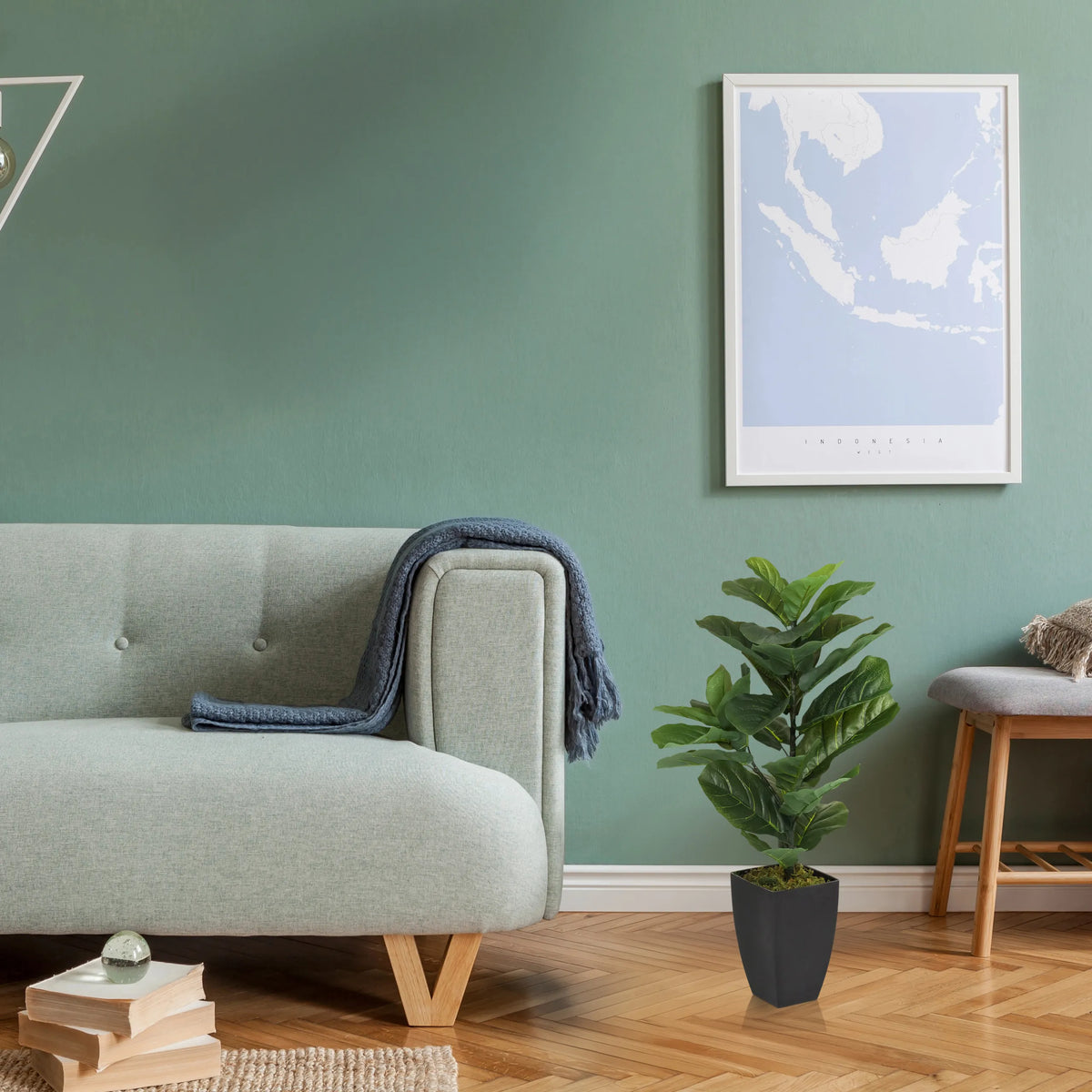 Grøn kunstige plante LYRATA i en enkel sort potte fra hjh OFFICE