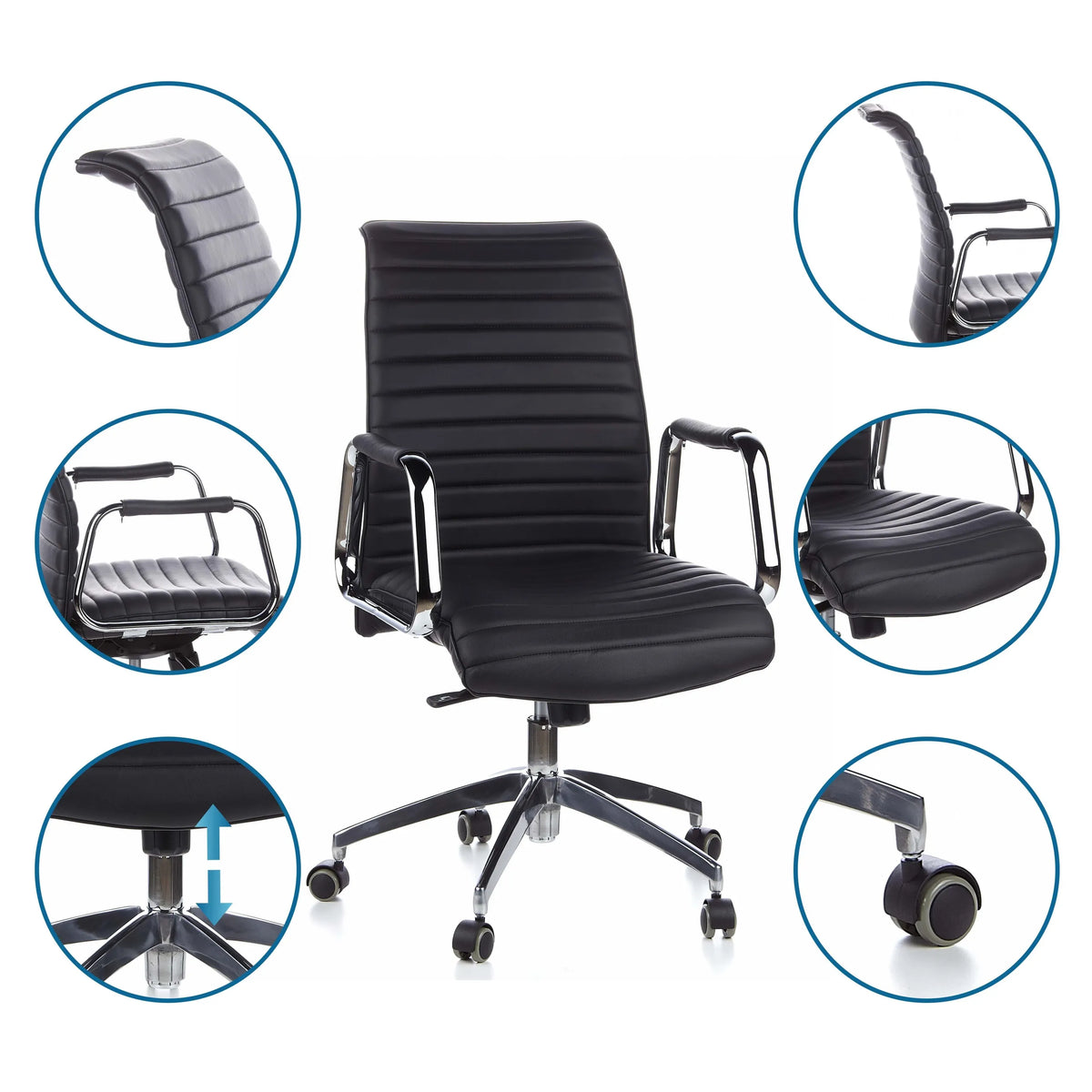 Professionel chefstol ASPERA 10 i sort med forkromet stjernefod og hjul fra hjh OFFICE