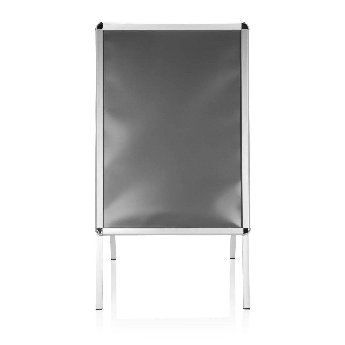 Grå Plakatstander AGENDA II med aluminiumramme og to standfødder fra hjh OFFICE – 360-graders visning (forfra 0°)
