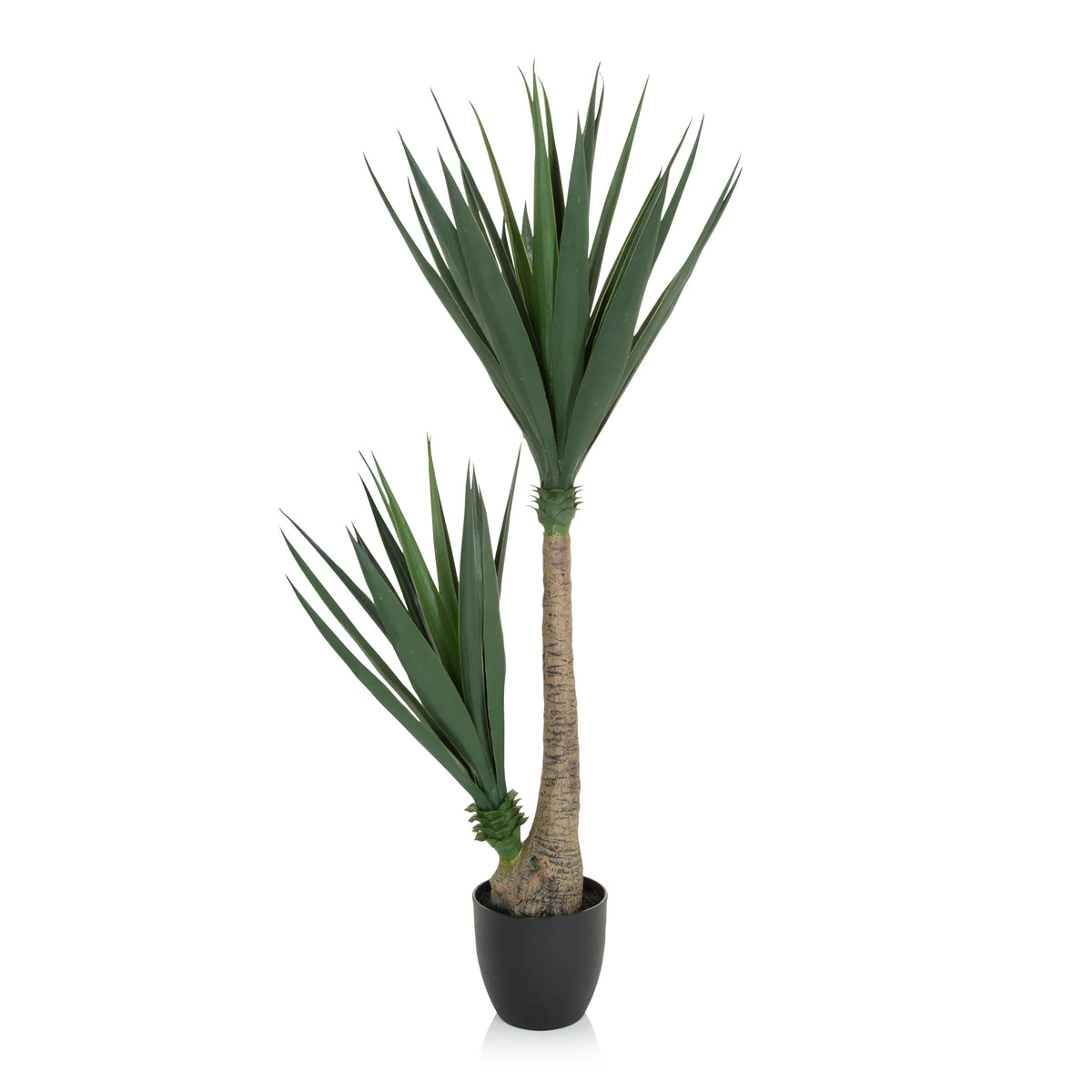 Grøn Kunstige plante YUCCA med to stammer i en sort potte fra hjh OFFICE – 360-graders visning (forfra 0°)