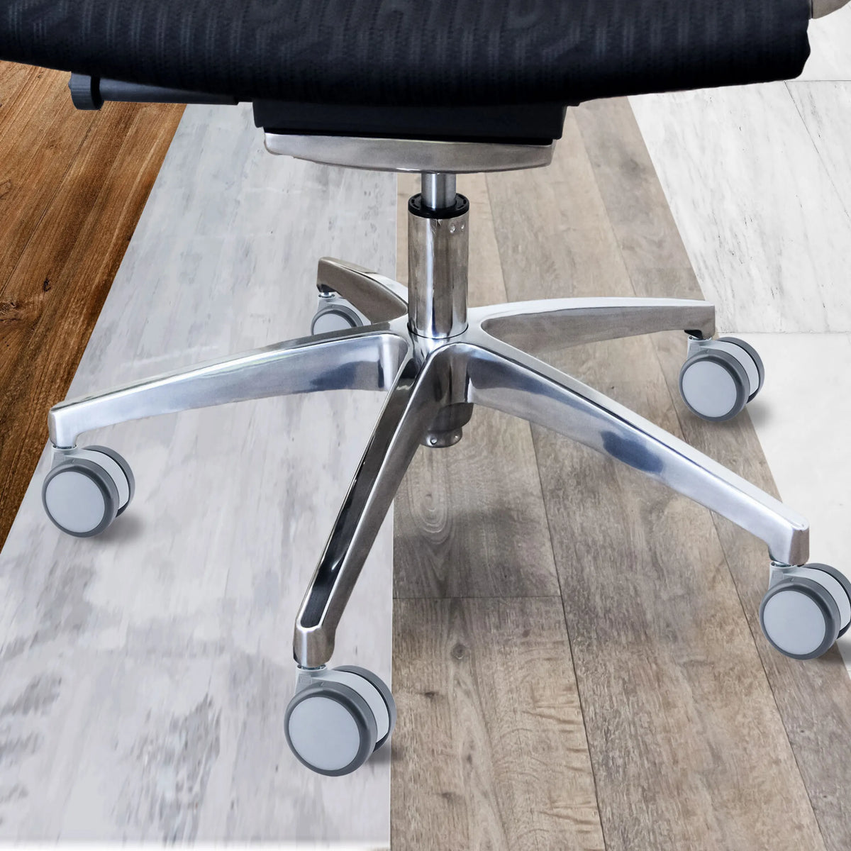Femstjernet fodkryds med hvid-grå stolehjul 5x ROLO MOVE 60 11mm/60mm til hårde gulve fra hjh OFFICE