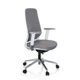 Grauer Profi-Bürostuhl CHIARO T4 WHITE mit Armlehnen und einem Fußkreuz mit fünf Rollen von hjh OFFICE – 360-Grad-Ansicht (schräge Frontansicht 60°)