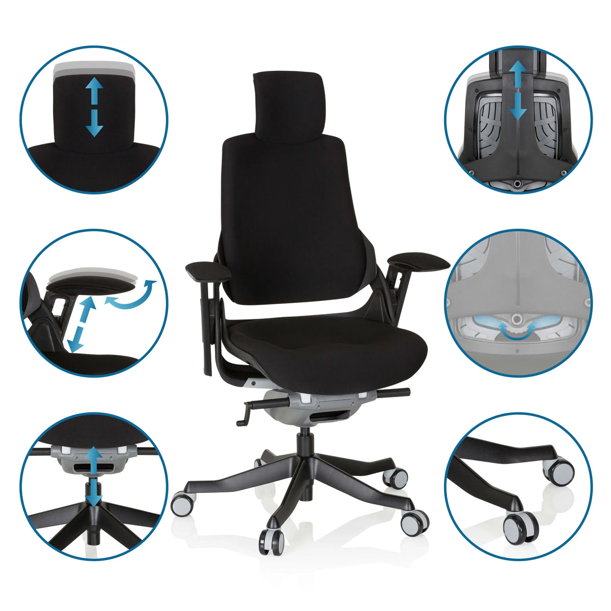 Sort Professionel kontorstol SPEKTRE BLACK med forskellige indstillingsmuligheder fra hjh OFFICE