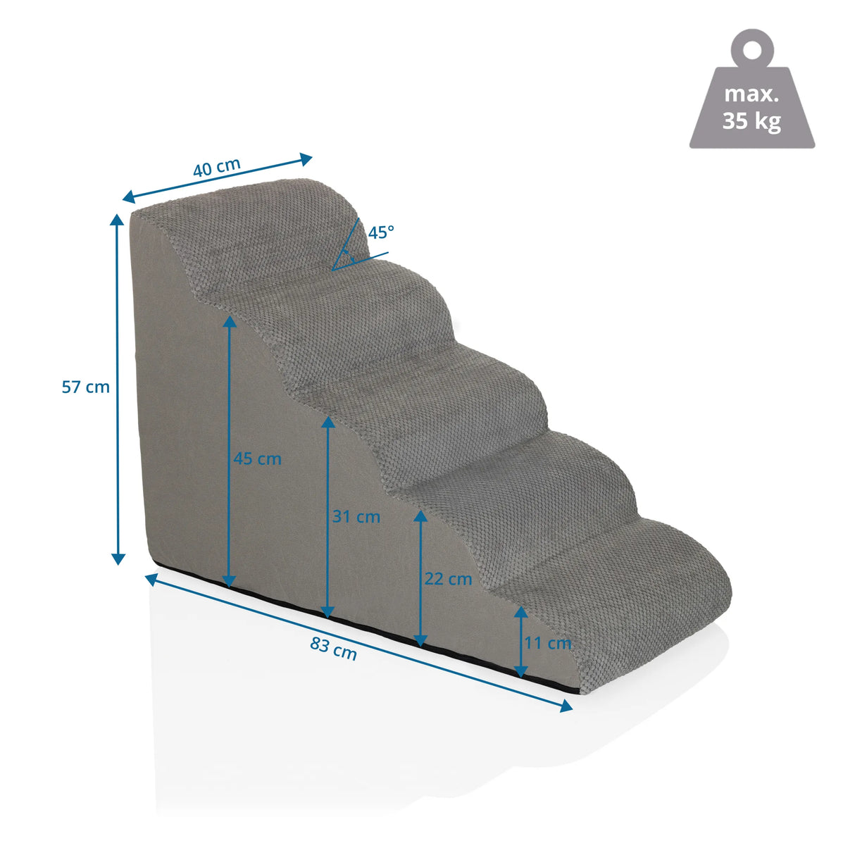 Måltegning af Trappe til kæledyr PAWY STEP 5 med 83 x 57 cm og en bæreevne på 35 kg fra hjh LIVING
