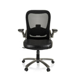 Schwarzer XXL Drehstuhl INSTRUCTOR T I mit Netzrücken, Kunstledersitz und Fußkreuz mit fünf Rollen von hjh OFFICE – 360-Grad-Ansicht (Frontansicht 0°)