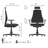 Technische Zeichnung des Profi-Bürostuhls PHOENIX PRO I mit einer maximalen Belastbarkeit von 120 kg von hjh OFFICE