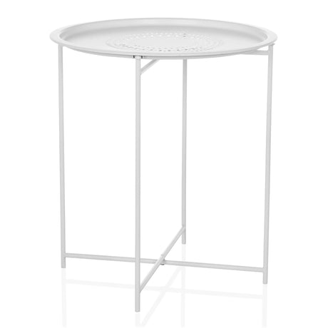 Hvidt sidebord ALLRUND i metal med rund plade og hulmønster fra hjh LIVING